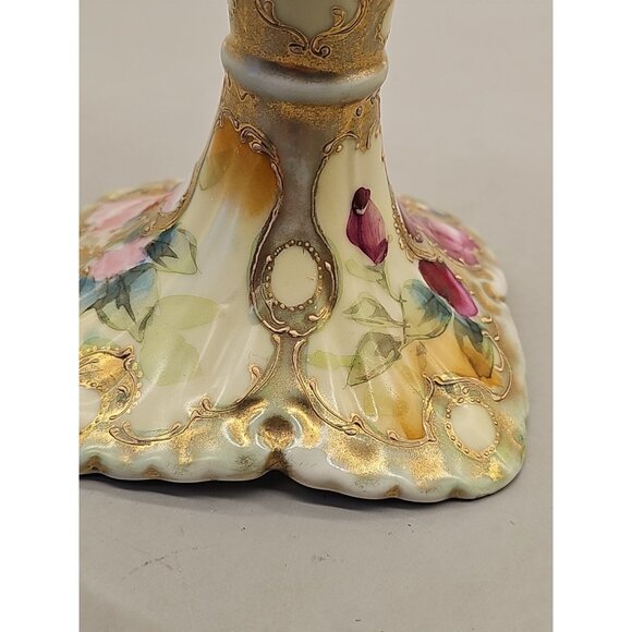 Vintage Candelabra Porcelain Embossed Hand Painted Victorian Era Gold Trim - Picture 8 of 10